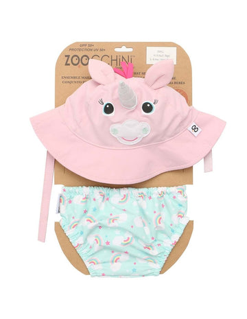 Conjunto de bañador pañal + gorrito unicornio - Zoocchini