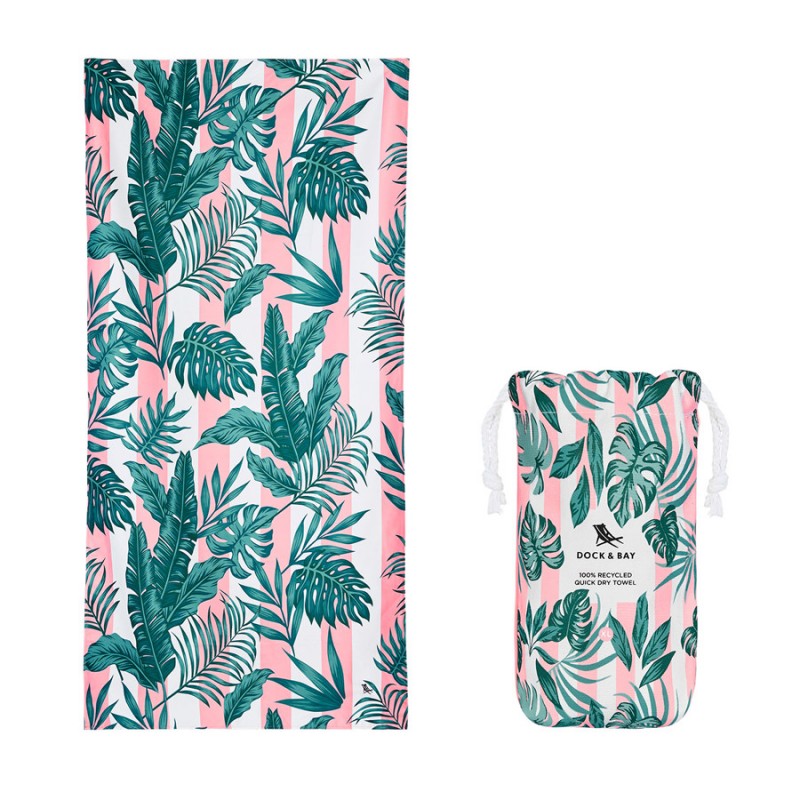 Toalla de playa 160x90 palmeras rosa y blanca- Dock&Bay