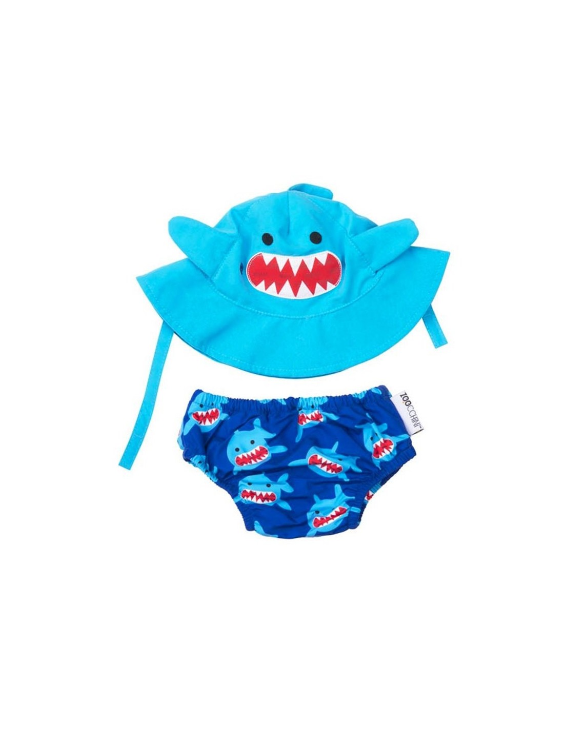 Bañador pañal y gorrito azul tiburones